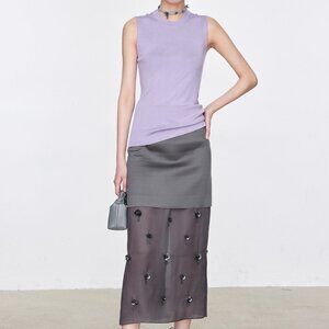 CHICJOC Women Silk blend top in grape purple size 42